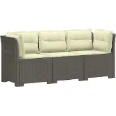 vidaXL 3-Zits Tu bank met Kussens Rattan Look PP Lichtgrijs