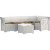 vidaXL 5-Zits Tuinbank met Kussens Rattanlook PP Wit
