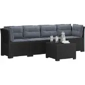 vidaXL 4-Zits Tuin Sofa met Kussens Rieten Look PP Antraciet