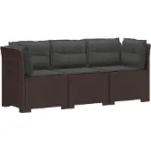 vidaXL 3-Zits Tu bank met Kussens Rattan Look PP Bruin