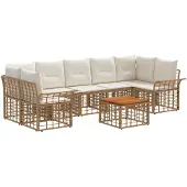 vidaXL Buiten bank set 8 st Natuurlijk en Crème Wit poly rattan