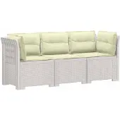 vidaXL 3-Zits Tu bank met Kussens Rattan Look PP Wit