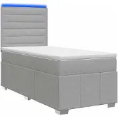 vidaXL LED boxspringbed met matras, lichtgrijs, 90 x 200 cm, gestoffeerd