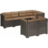vidaXL 7-Zits Tuinbank met Kussens Rattan Look PP Lichtgrijs