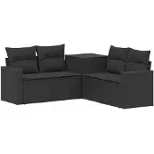 vidaXL Set van 5 tuinmeubels, zwart, van polyrotan en staal