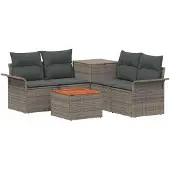 vidaXL Bankstel 6 st 4-zits Grijs en Donkergrijs Poly Rattan en Staal