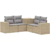 vidaXL Bankstel 5 st Beige en Lichtgrijs Poly Rattan en Staal