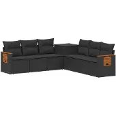 vidaXL Bankstel 7 st Zwart Poly Rattan en Staal