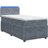 vidaXL Boxspringbed met matras en LED-verlichting, donkergrijs, 90 x 190 cm, fluweel