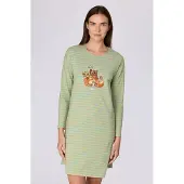 Woody Dames Slaapkleedje Blauw-Groene Streep L