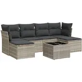 vidaXL 7-delige Loungeset met kussens poly rattan lichtgrijs