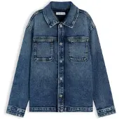 Tommy Hilfiger denim overhemd - middelblauw Effen - maat 128
