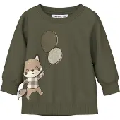 Name it BABY sweater met borduursels - olijfgroen Printopdruk - maat 68