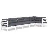 vidaXL 6-delige loungeset voor de tuin met kussens, wit, van grenenhout
