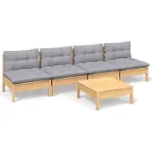 vidaXL 5-delige Loungeset met grijze kussens grenenhout