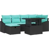 vidaXL Tuinbank Set 7 st poly rattan