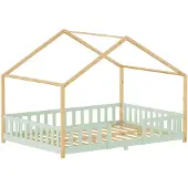 En.casa Kinderbed Treviolo huisbed 120x200 cm mintgroen en naturel []