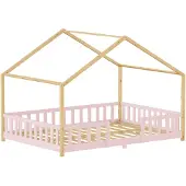 En.casa Kinderbed Treviolo huisbed 120x200 cm roze en naturel []