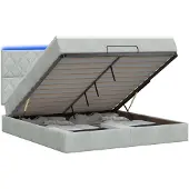 vidaXL Ottomanbed met matras en LED-verlichting, lichtgrijs, 140 x 200 cm, fluweel