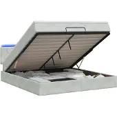 vidaXL Ottomanbed met matras en LED-verlichting, lichtgrijs, 140 x 200 cm, fluweel