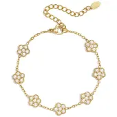 Yehwang Elegante Armband Met Zirkonia Belegde Bloemen Goudkleur