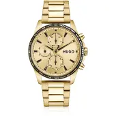 HUGO #Drift goudkleurig horloge met zwarte tachymeterlunette