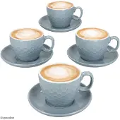 MamboCat Hexa Blauw 4-delige set koffiekopjes met schotels van keramiek – Q96001470