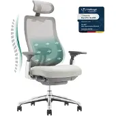 COLAMY ATLAS: Ergonomische bureaustoel met netrug – Chefstoel met hoofdsteun, 4D-armleuningen, verstelbare zitting en neigingsvergrendeling, grijs