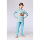 Woody pyjama jongens - blauw gestreept - dierenprint - 262-10-PLC-S/904 - maat 128