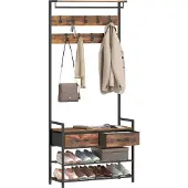 HOMCOM Hall Tree-Spanplatte, Metallrohr-80L x 30B x 181,5H cm-Rustikal Braun
