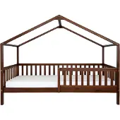 Sunny Kae Bedhuisje van Hout in Bruin | Kinderbed in Huis Vorm met Valbeveiliging | Bed Zonder Matras | 207x96cm | Voor Matrasmaat 90 x 200 cm