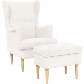 vidaXL Fauteuil met Voetenbank 2 st Crèmekleurig Bouclé