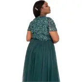 Maya Deluxe Midi-jurk met korte mouwen voor dames (Smaragd)
