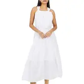 Brave Soul Dames Gelaagde Halter Nek Mouwloze Midi Jurk (Wit)