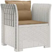 vidaXL Eén-zits Fauteuil met Kussens Rieten Look PP Wit