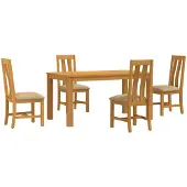 vidaXL Eetkamerset 5 st Beige Massief Eikenhout