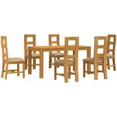 vidaXL Eetkamerset 7 st Beige Massief Eikenhout