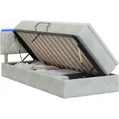 vidaXL LED-bed met matras, lichtgrijs, 90 x 200 cm, fluweel