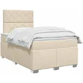 vidaXL Boxspringbed met matras, crème kleur, 120 x 190 cm, gestoffeerd
