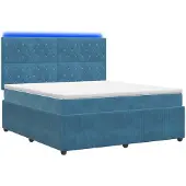 vidaXL LED boxspringbed met matras, blauw, 180 x 200 cm, fluweel