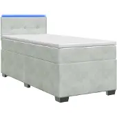 vidaXL Boxspringbed met matras en LED-verlichting, lichtgrijs, 90 x 190 cm, fluweel