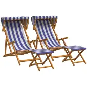 vidaXL Ligstoel 4 pcs 3 Positie massief eucalyptushout Blauw en Wit