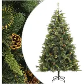 vidaXL Kunstkerstboom met scharnieren en dennenappels 210 cm