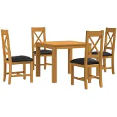 vidaXL Eetset, 5 stuks, zwart, massief eikenhout