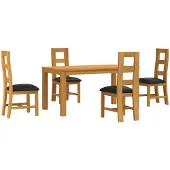 vidaXL Eetset, 5 stuks, zwart, massief eikenhout