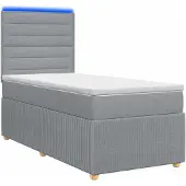 vidaXL LED boxspringbed met matras, lichtgrijs, 100 x 200 cm, gestoffeerd