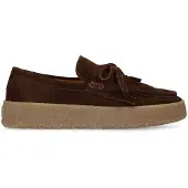 Manfield Bruine suède loafers met franjes | Maat 41