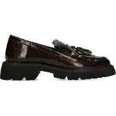 Manfield Donkerbruine lak loafers met franjes | Maat 38