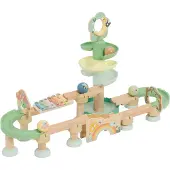 Sunny Baby Knikkerbaan van hout in Pastelkleruen | Houten Montessori Speelgoed met Xylofoon en Spiraaltoren - Inclusief 4 Knikkers