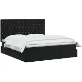 vidaXL - Ottoman - bed - met - matras - Zwart - 140 - x - 200 - cm - Fluweel